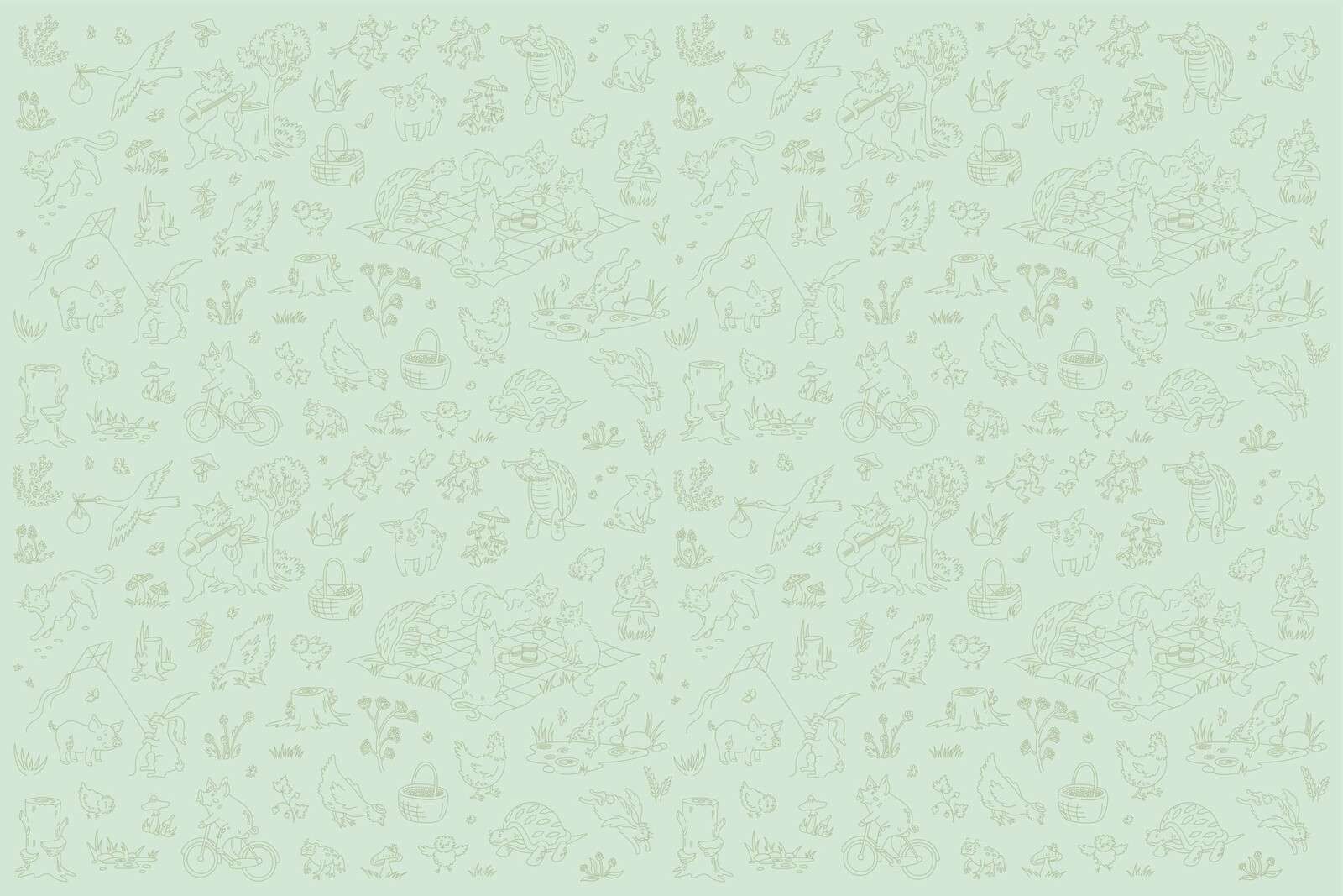 Skov dyr rolig mintgrøn lys print